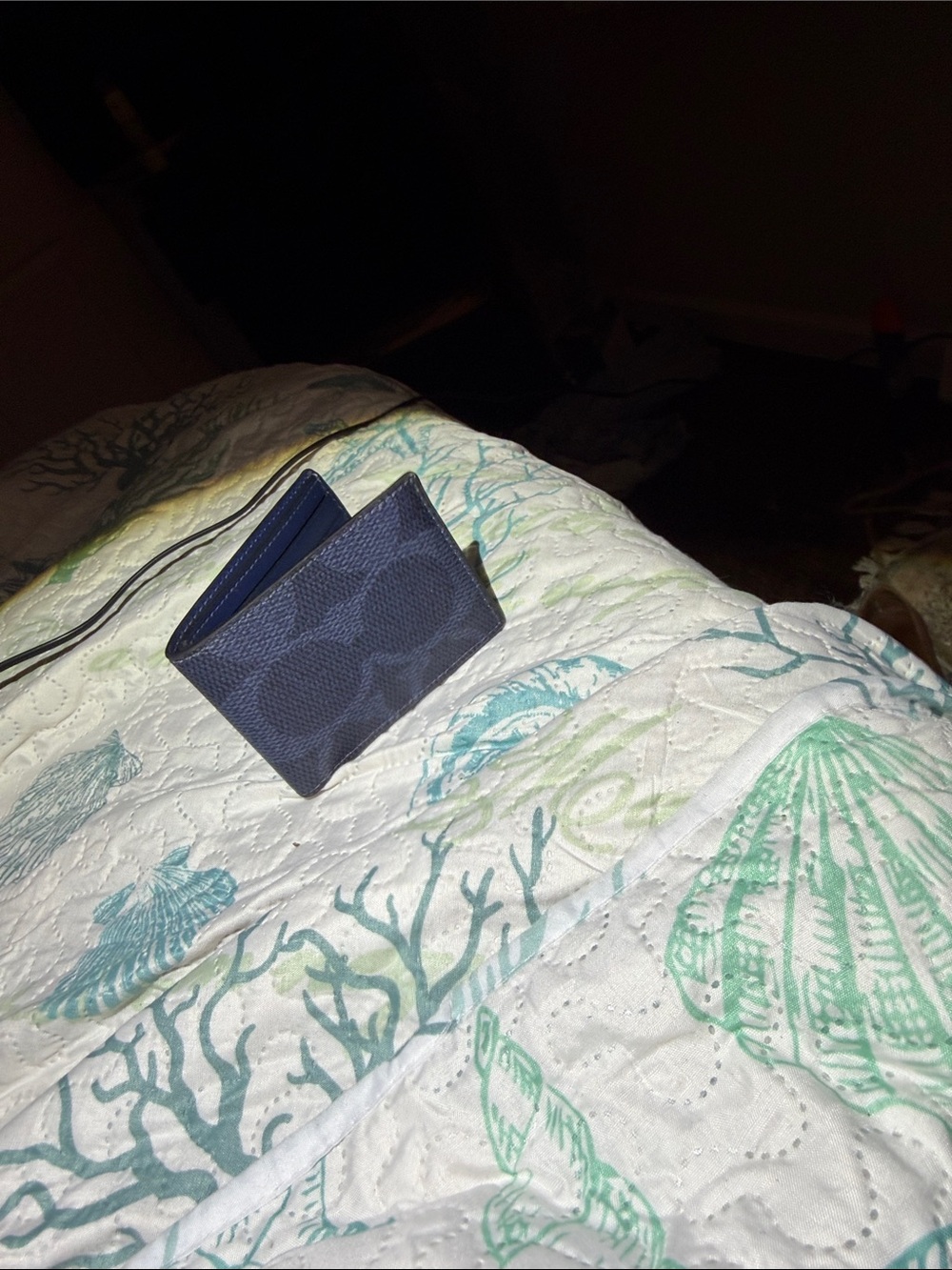 Coach Navy Signature Compact Card Wallet